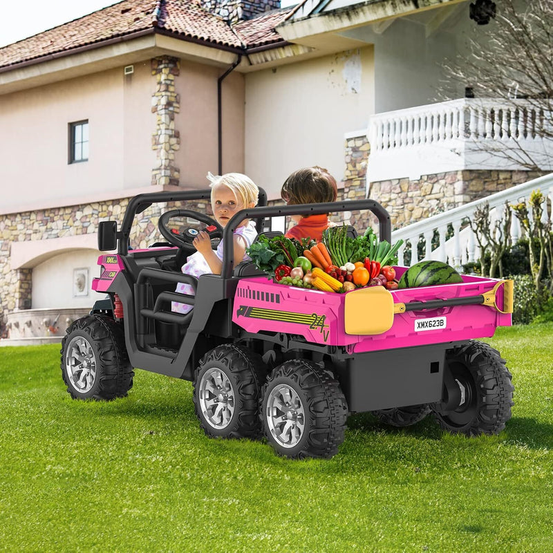 24V Pink 2-Seater Electric Ride-On Kids Dump Truck 4WD Off-Road with Remote Control Magic Cars 6