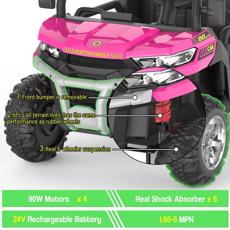24V Pink 2-Seater Electric Ride-On Kids Dump Truck 4WD Off-Road with Remote Control Magic Cars 7