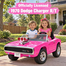 Pink 24V 2-Seat Licensed 1970 Dodge Charger R/T Electric Ride-On Car for Kids Magic Cars 18