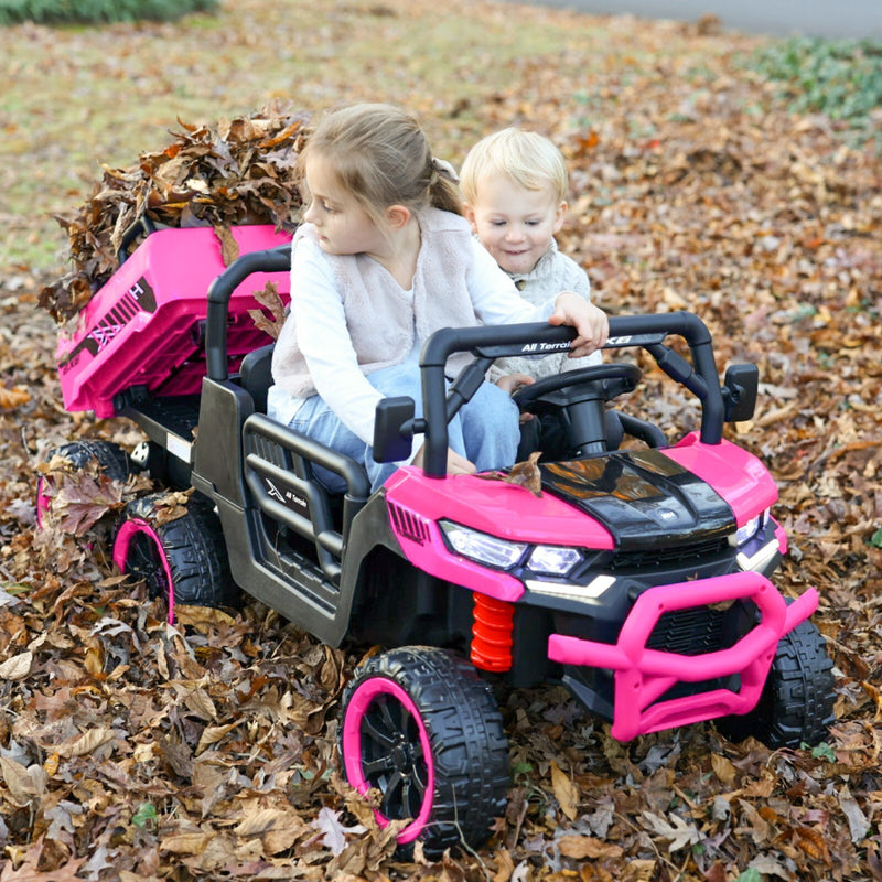 24V Pink Kids Electric Battery Dump Truck Ride-On Toy with Remote Control and MP3 Player, 7mph Magic Cars 5