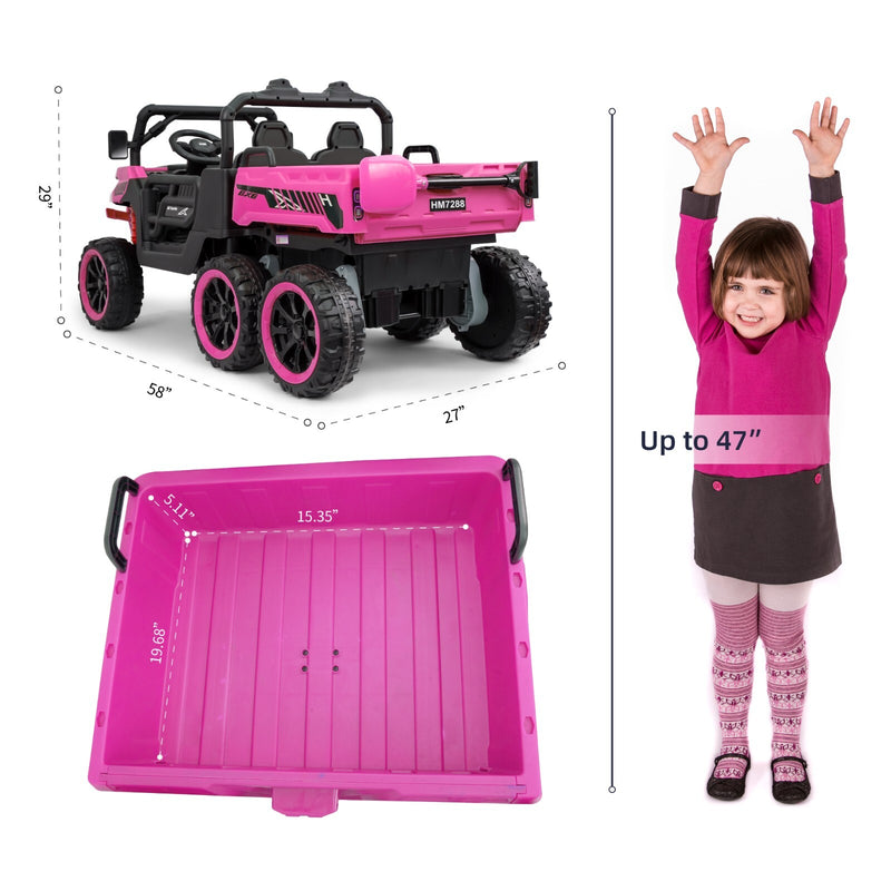 24V Pink Kids Electric Battery Dump Truck Ride-On Toy with Remote Control and MP3 Player, 7mph Magic Cars 6