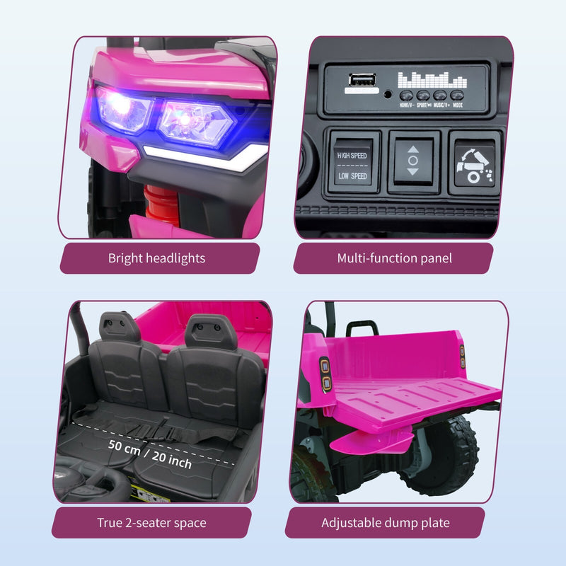 24V Pink Electric 2-Seater Kids Ride-On Truck with Remote Control and Power Wheels Magic Cars 2