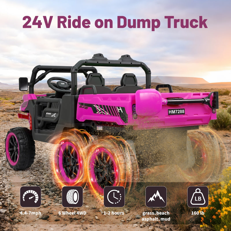 24V Pink Electric 2-Seater Kids Ride-On Truck with Remote Control and Power Wheels Magic Cars 3