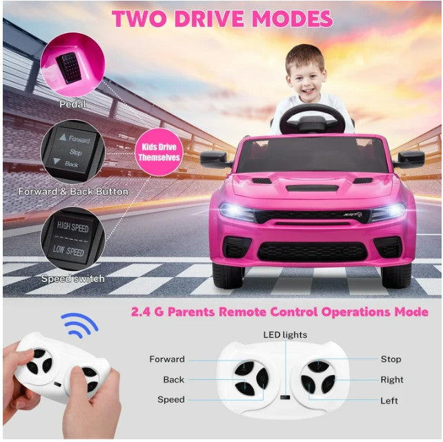 Pink Electric Ride-On Car for Kids and Girls with Safety Belt, Remote Control, and Music Magic Cars 3