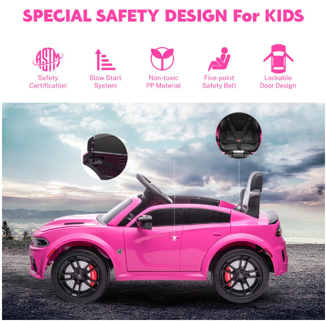Pink Electric Ride-On Car for Kids and Girls with Safety Belt, Remote Control, and Music Magic Cars 4