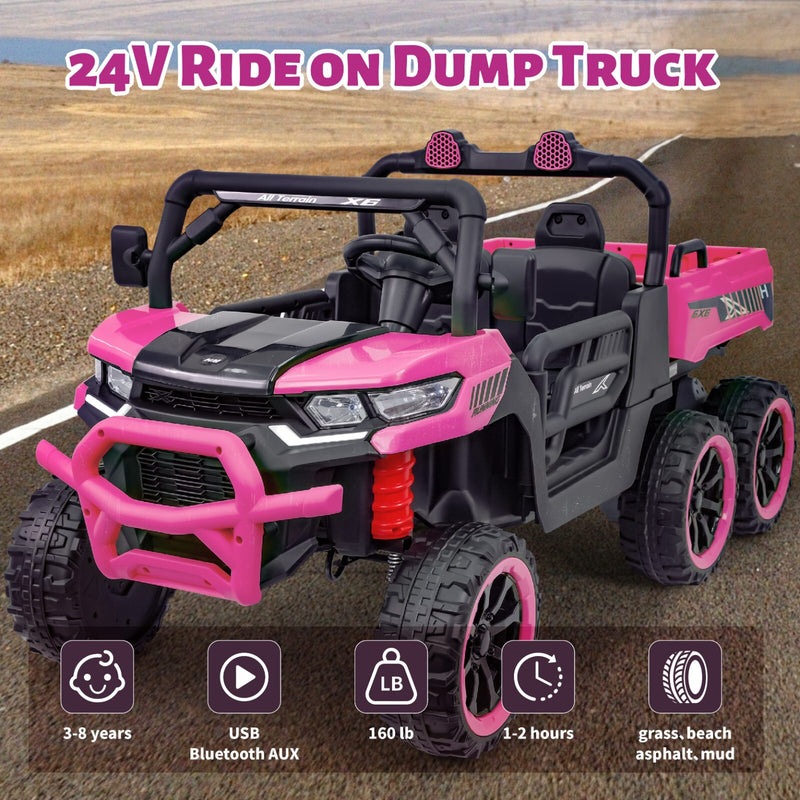 24V Pink 2-Seater Kids Electric 4WD Dump Truck Ride-On Car with Parental Remote Control Magic Cars 2