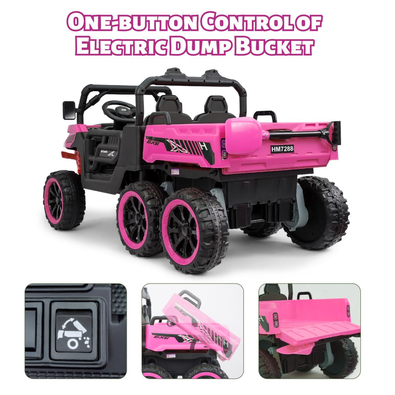 24V Pink 2-Seater Kids Electric 4WD Dump Truck Ride-On Car with Parental Remote Control Magic Cars 4