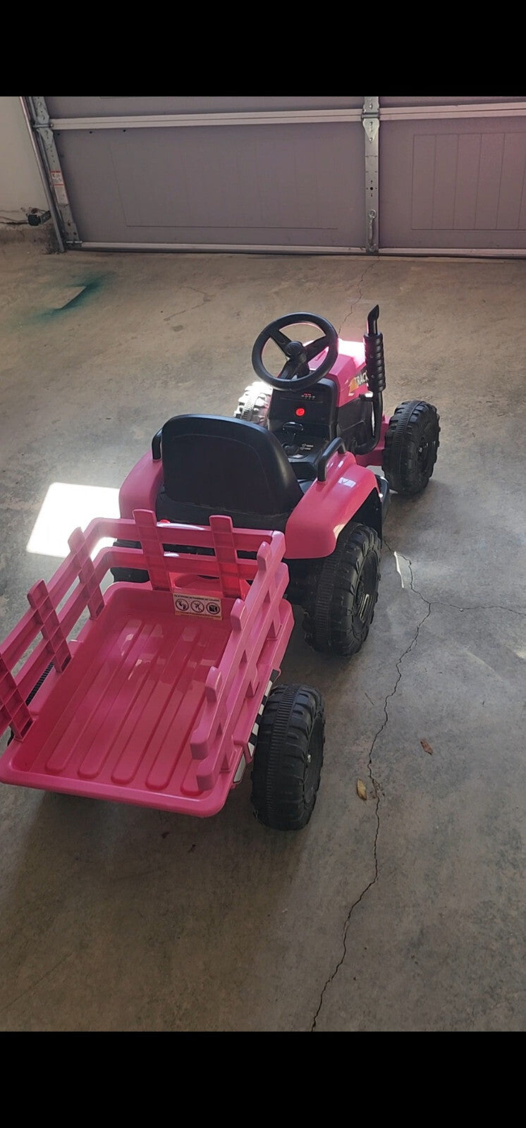 12V Pink Electric Ride-On Tractor with Trailer Battery Powered for Kids Magic Cars 2