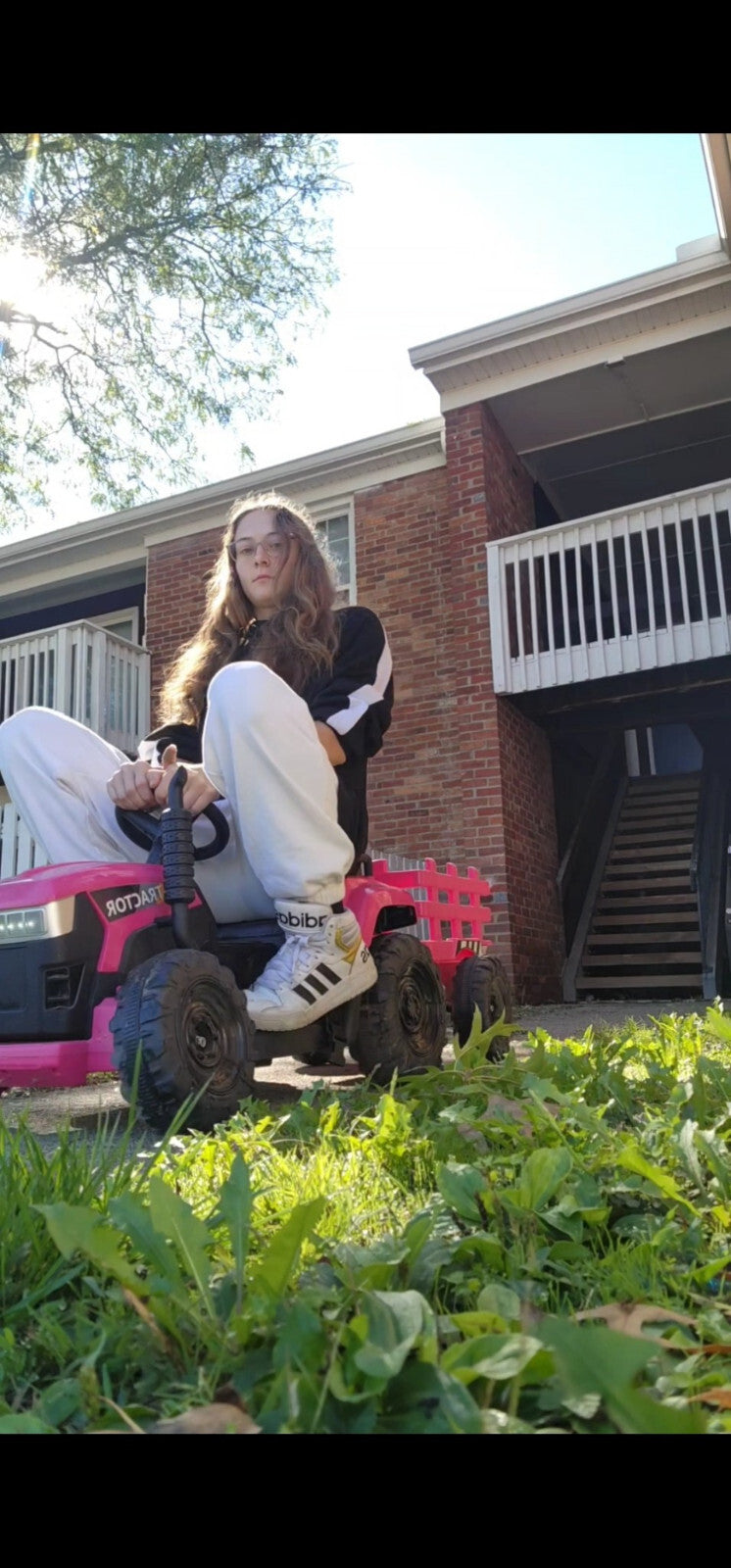 12V Pink Electric Ride-On Tractor with Trailer Battery Powered for Kids Magic Cars 4