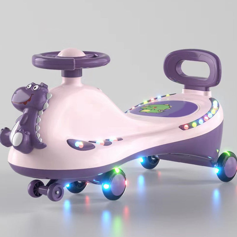 Pink Wiggle Car with Universal Wheels, Quiet Music, and Light Effects for Outdoor Riding Magic Cars 2