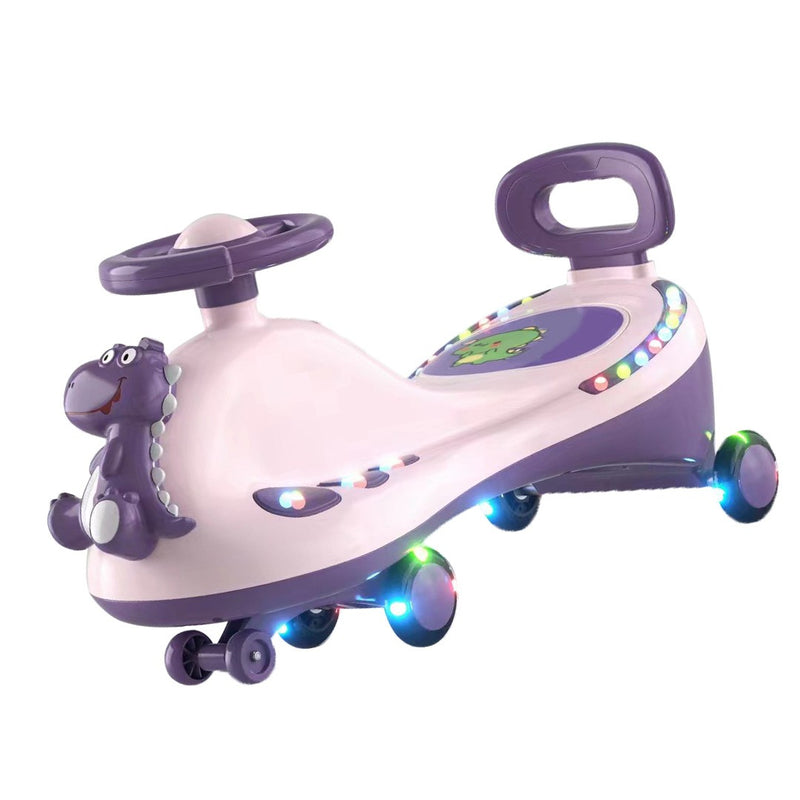 Pink Wiggle Car with Universal Wheels, Quiet Music, and Light Effects for Outdoor Riding Magic Cars 3