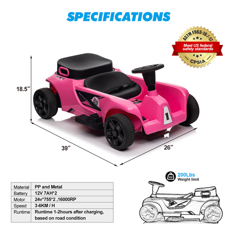 24V Rechargeable 2-Seater Kids Ride-On Car with Music, Remote Control – Available in Pink, Yellow, Blue, and Red Magic Cars 2