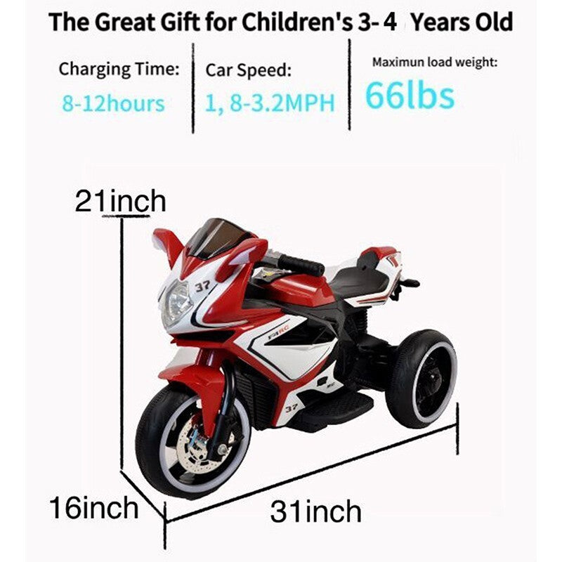 Red 6V Plastic Electric Motorcycle Toy for Kids Magic Cars 4