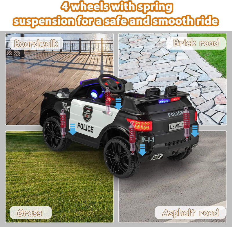 12V Electric Police Ride-On Car for Kids Battery Powered Toy Vehicle Magic Cars 4