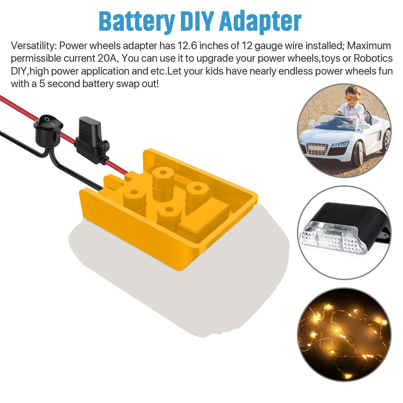 Power Wheel Adapter with Fuse and Switch Secure Battery Adapter for 20V Lithium Battery Magic Cars 1