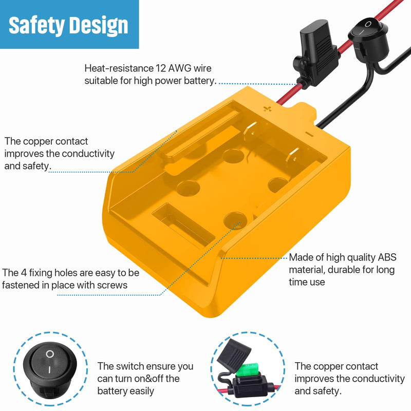 Power Wheel Adapter with Fuse and Switch Secure Battery Adapter for 20V Lithium Battery Magic Cars 5