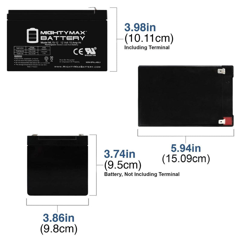 Power Wheels 12V 15Ah High Capacity Battery for Dune Racer, Jeep, ATV, and Ford Models Magic Cars 2