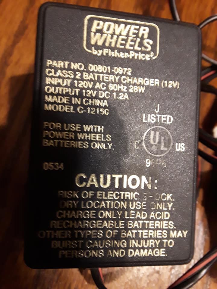 12V DC 1.2A Class II Battery Charger Model C-1215C for Power Wheels Magic Cars 2