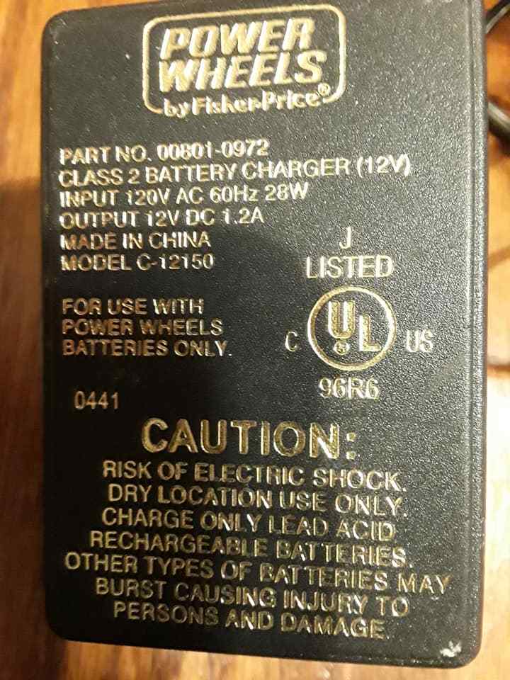 12V DC 1.2A Class II Battery Charger for Power Wheels Model C-1215O 00801-0972 Magic Cars 2