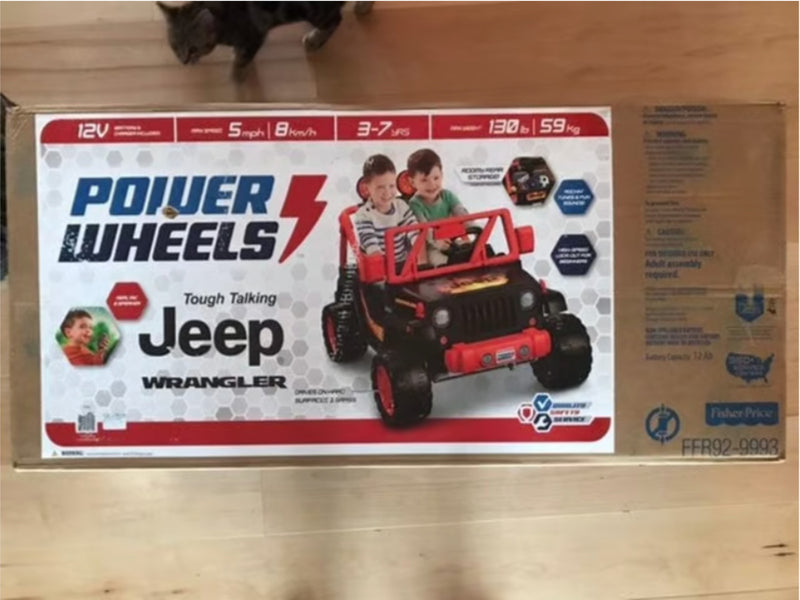 12V Power Wheels Tough Talking Jeep Ride-On Vehicle Black and Red Magic Cars 1