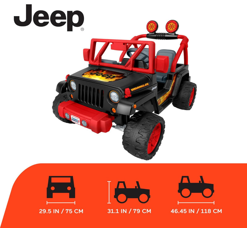 12V Power Wheels Tough Talking Jeep Ride-On Vehicle Black and Red Magic Cars 7
