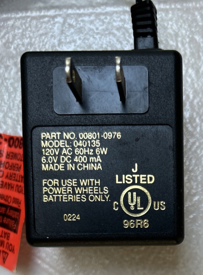 Power Wheels 6-Volt Battery Charger Part #00801-0976 Model #040135 Tested