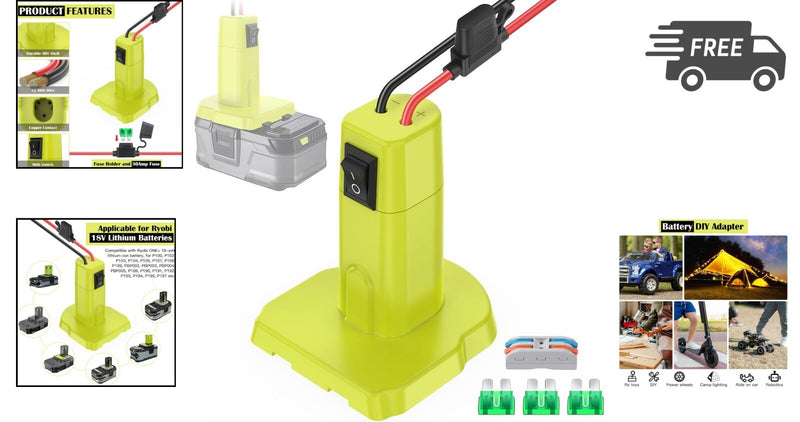 High-Power DIY Conversion Kit with Wheels and Adapter for 18V Ryobi Battery Magic Cars 1