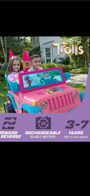 Trolls 3 Band Jeep Wrangler 12V Battery Ride-On for Kids 3+ Magic Cars 3