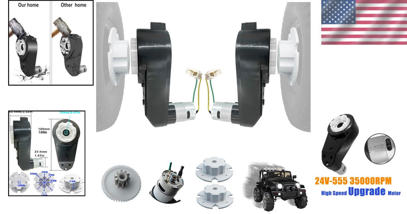 Power Wheels Upgrade Kit 2PCS 24V 35000 RPM Motor Gearbox with Accessories Magic Cars 1