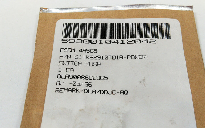 Push Power Switch P/N 611K22910T01A NSN 5930-01-01-071-2042 Magic Cars 1