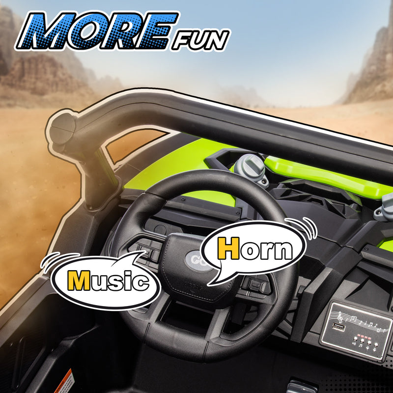 24V 7AH 2-Seater Electric Ride-On UTV Car with Music, Green, 4 MPH Magic Cars 7