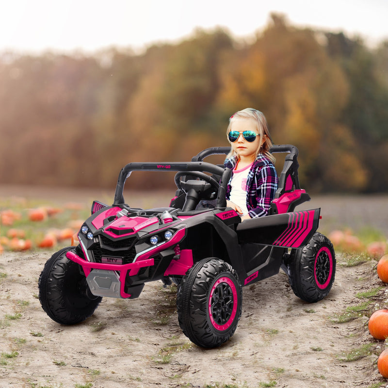24V 7AH Pink 2-Seater Ride-On UTV Car with Music, 4 MPH Magic Cars 1