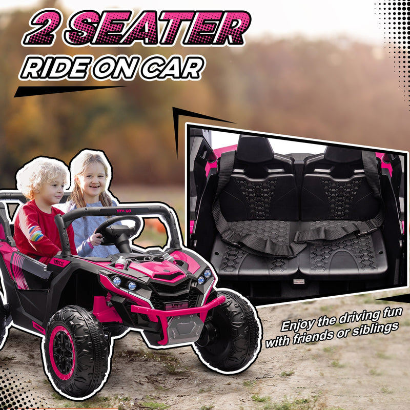 24V 7AH Pink 2-Seater Ride-On UTV Car with Music, 4 MPH Magic Cars 4