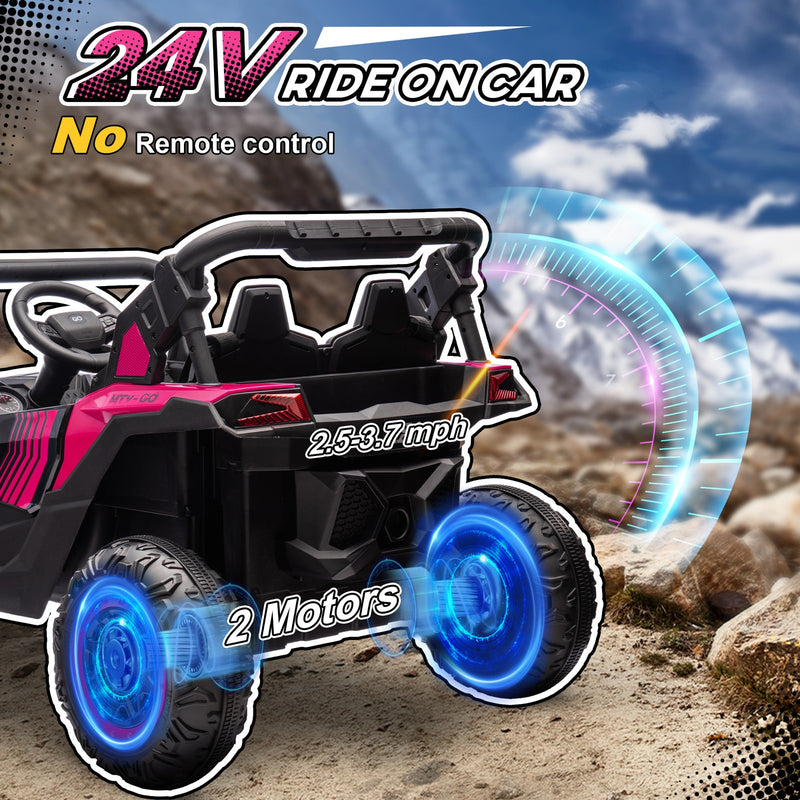 24V 7AH Pink 2-Seater Ride-On UTV Car with Music, 4 MPH Magic Cars 6