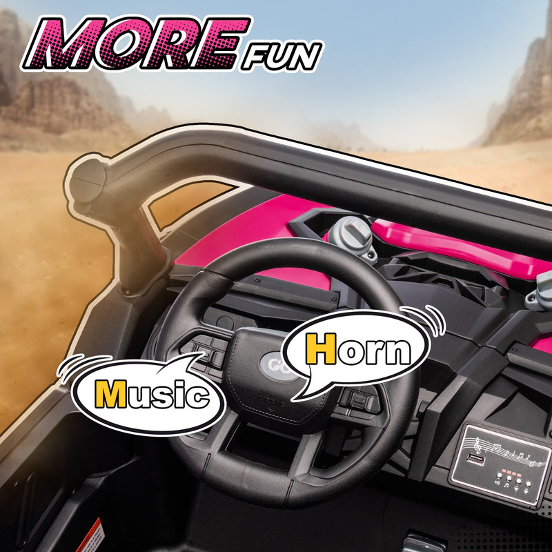 24V 7AH Pink 2-Seater Ride-On UTV Car with Music, 4 MPH Magic Cars 7