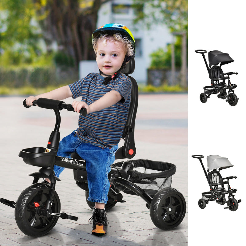 4-in-1 Baby Tricycle with Push Handle, Brake, Clutch, Footrest, Handrail, and Safety Belt Magic Cars 11