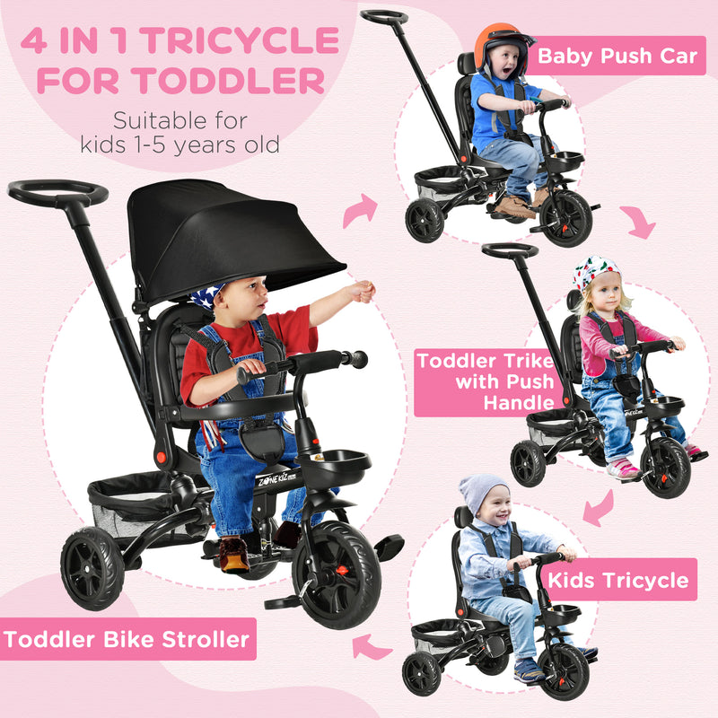 4-in-1 Baby Tricycle with Push Handle, Brake, Clutch, Footrest, Handrail, and Safety Belt Magic Cars 16