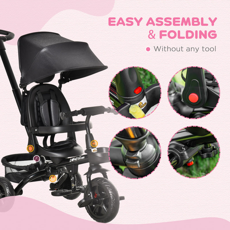 4-in-1 Baby Tricycle with Push Handle, Brake, Clutch, Footrest, Handrail, and Safety Belt Magic Cars 21