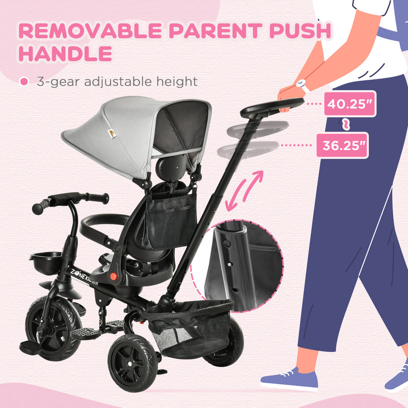 4-in-1 Baby Tricycle with Push Handle, Brake, Clutch, Footrest, Handrail, and Safety Belt Magic Cars 6