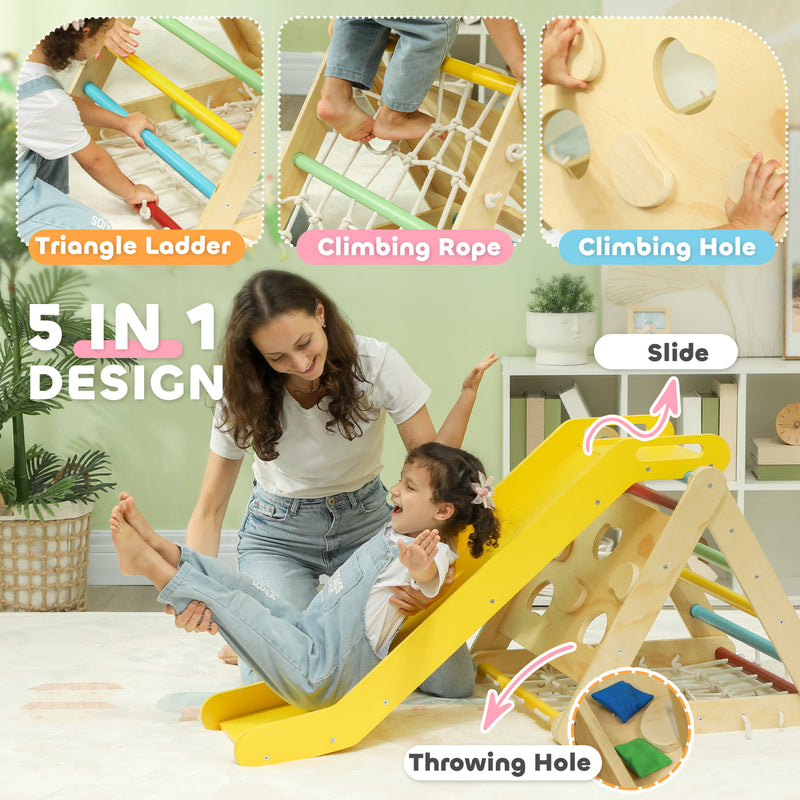 5-in-1 Pikler Triangle Climbing Set with Slide and Sand for Indoor Toddler Play Magic Cars 4