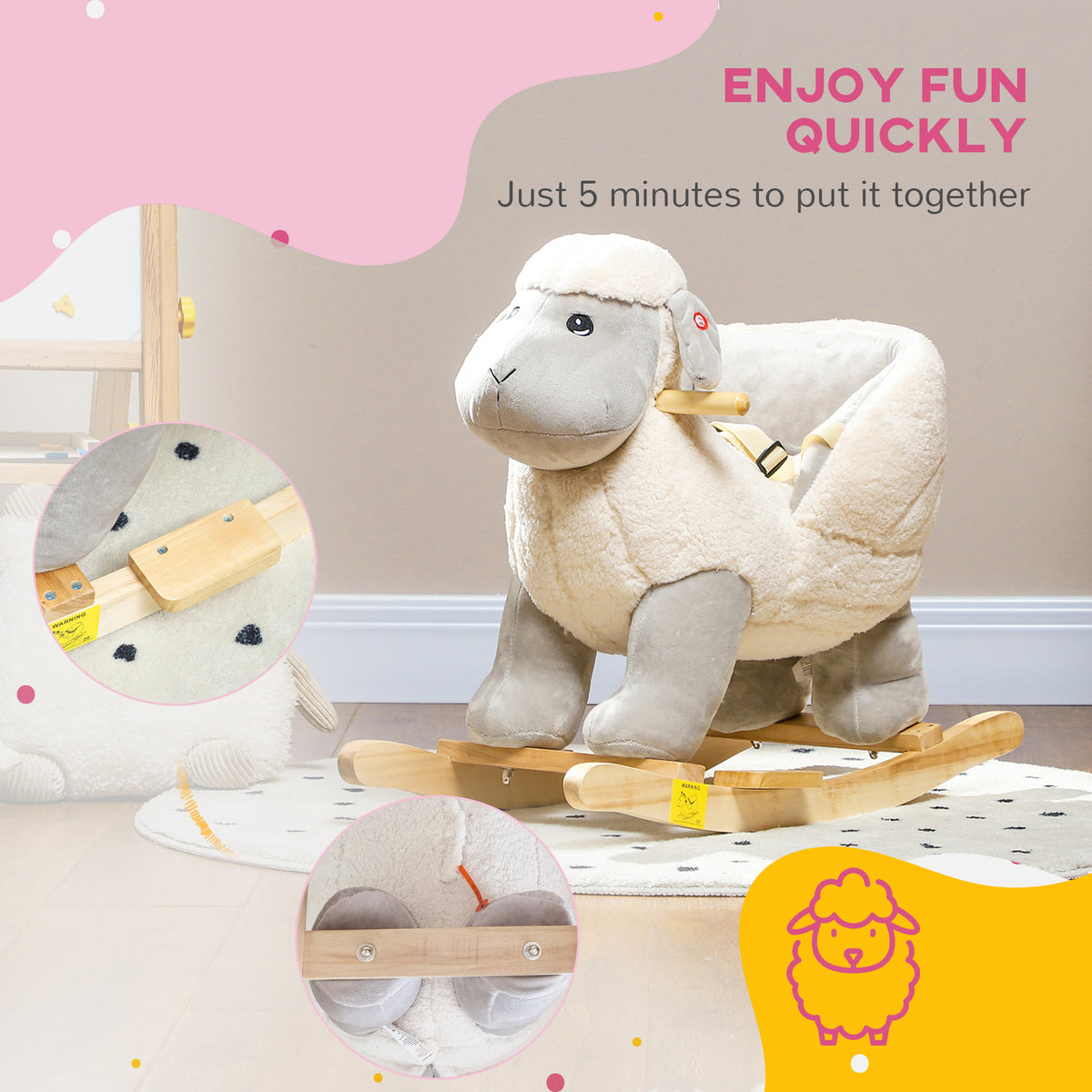 ROCKING RAMロッキングシープ Deluxe Baby Rocking Animal Sheep and Lamb with Safety Seat and Belt