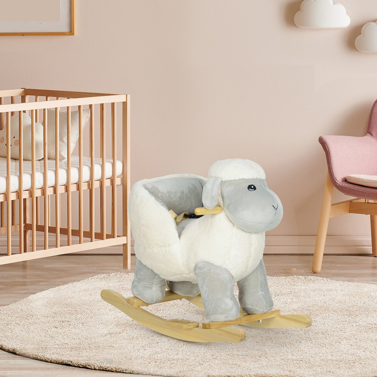 Deluxe Baby Rocking Animal Sheep and Lamb with Safety Seat and Belt