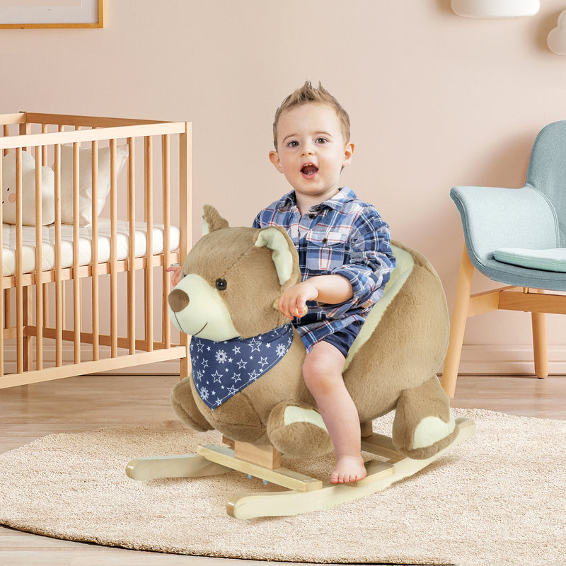 Deluxe Baby Rocking Horse with Lullaby, Bear-Themed Animal Ride-On Toy Magic Cars 1
