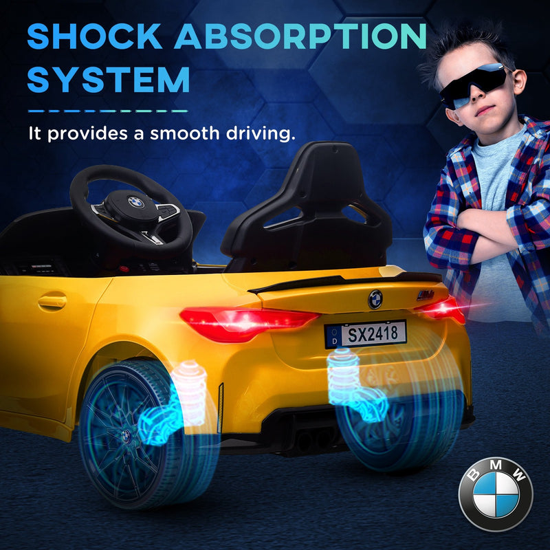 Licensed BMW M4 12V Ride-On Car with Handle Attachment in Yellow Magic Cars 6
