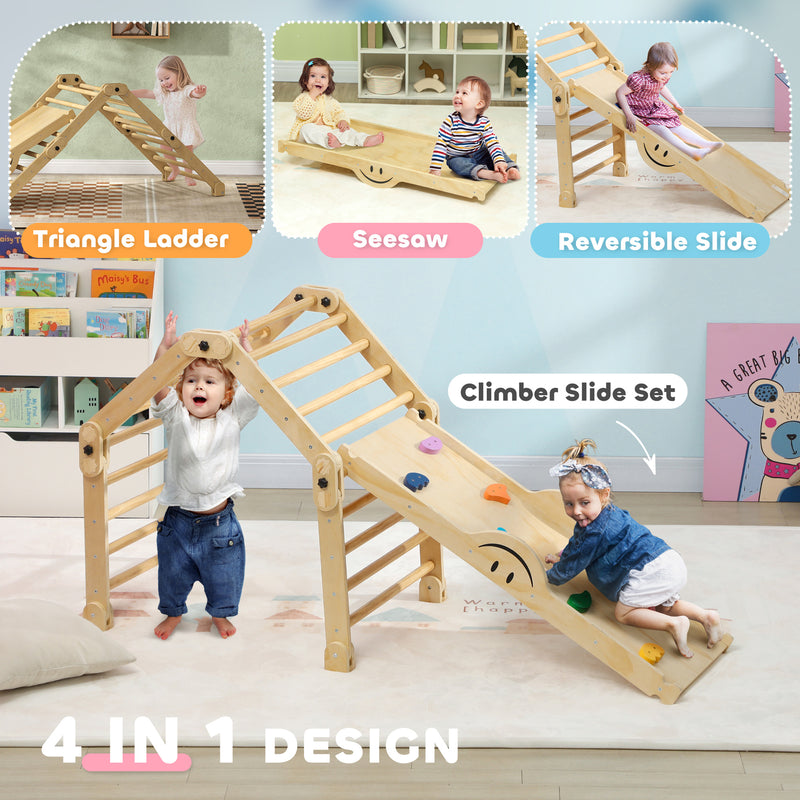 4-in-1 Indoor Toddler Climbing Toy Set with Pikler Design Magic Cars 4