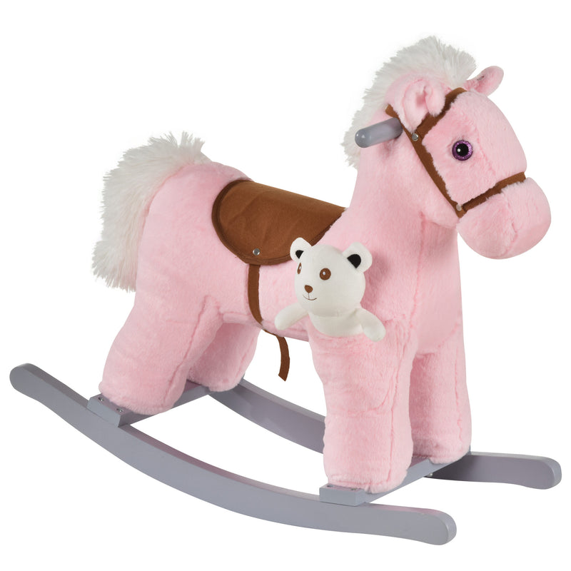 Deluxe Kids Ride-On Rocking Horse with Bear Toy and Soft Seat Chair Magic Cars 0