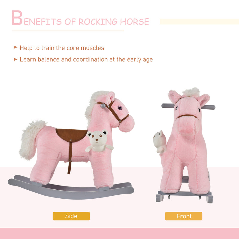 Deluxe Kids Ride-On Rocking Horse with Bear Toy and Soft Seat Chair Magic Cars 3