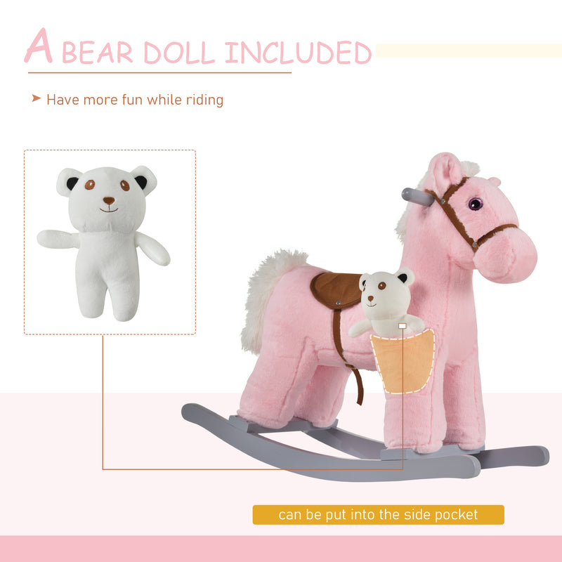 Deluxe Kids Ride-On Rocking Horse with Bear Toy and Soft Seat Chair Magic Cars 4