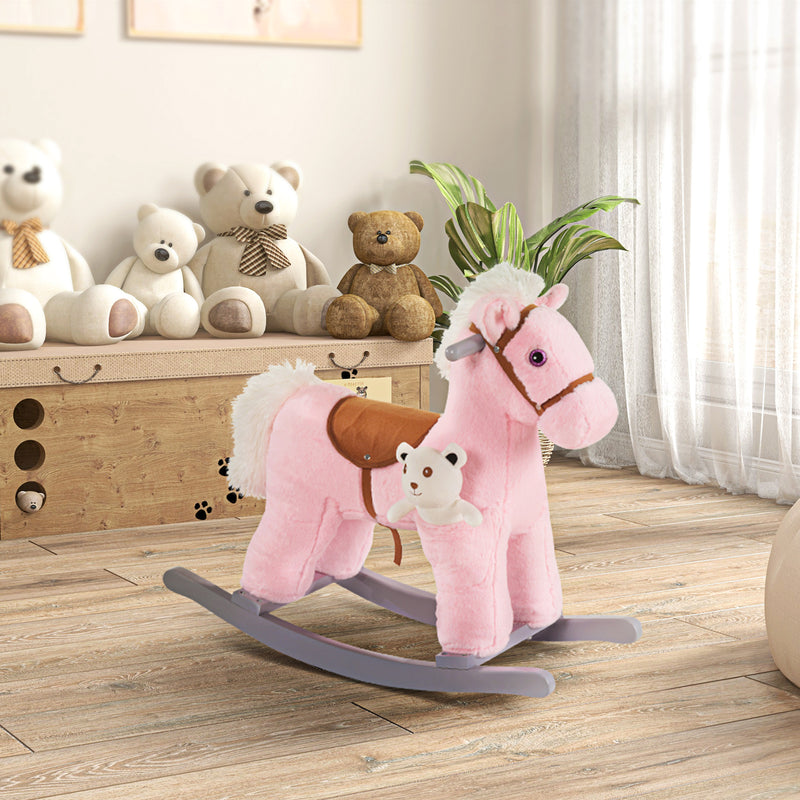Deluxe Kids Ride-On Rocking Horse with Bear Toy and Soft Seat Chair Magic Cars 8