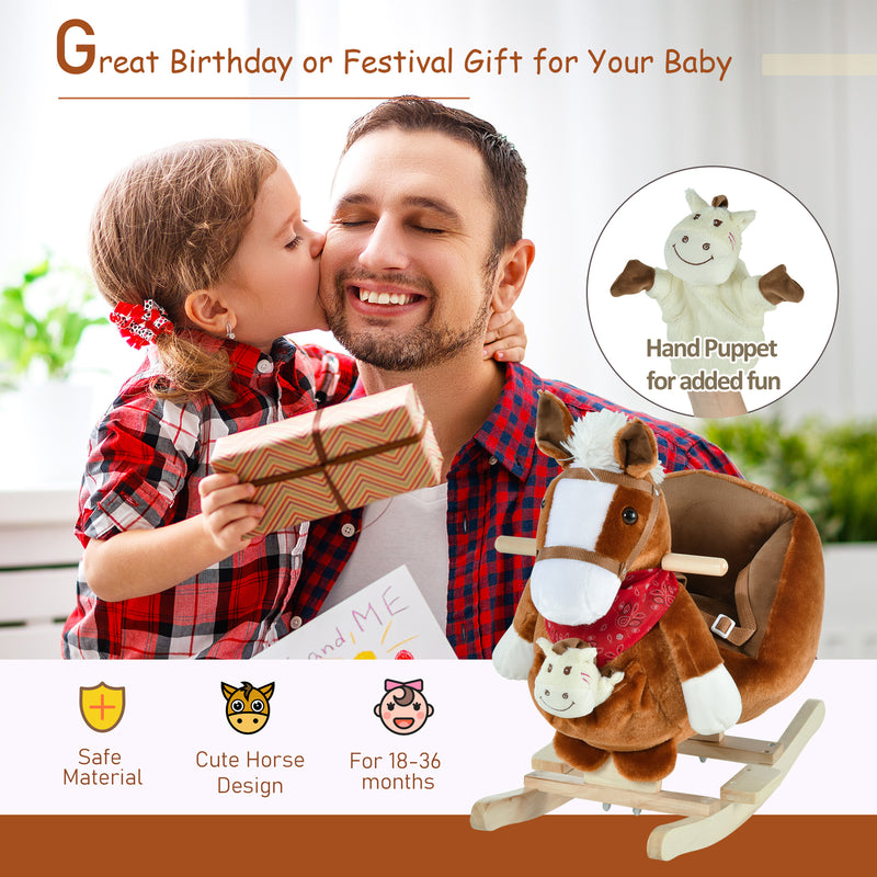 Kids Ride-On Rocking Horse Toy with Lullaby Music and Hand Puppets Set Magic Cars 5